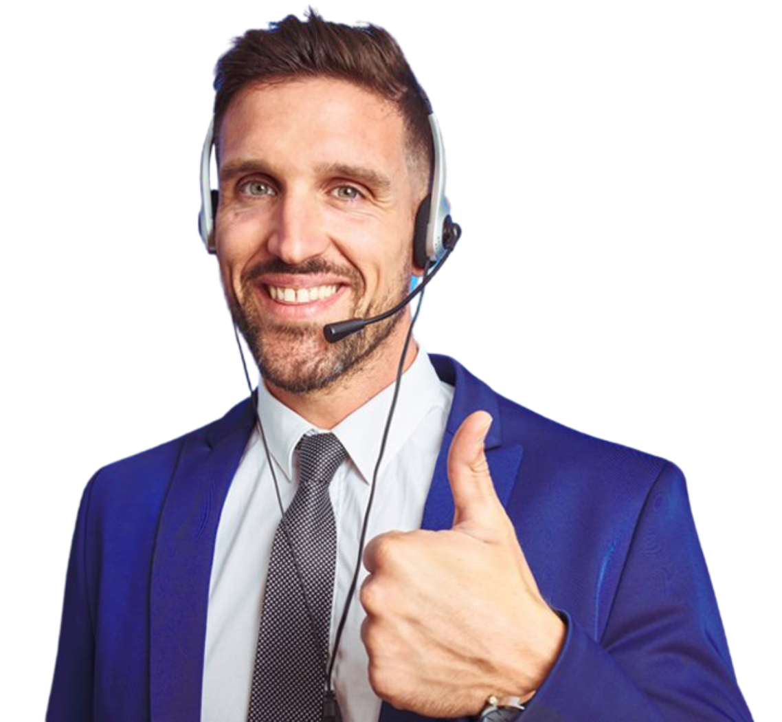 Smiling Customer Service operator with headset on